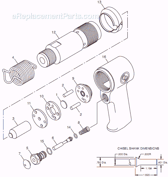 Page A Diagram and Parts List for CP716 T025348 Chicago Pneumatic Hammer